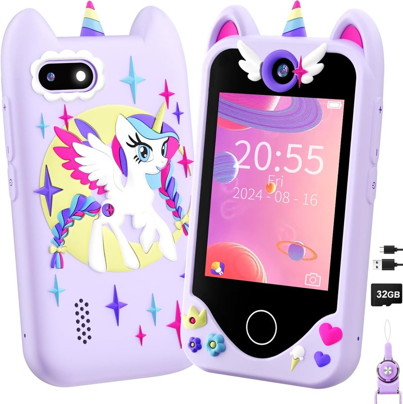 Yosfeng Kids Smart Phone for Girls Gifts - Toddler Christmas Birthday Gift for Age 3 4 5 6 Year Old, Kids Cell Phone Toy with Touchscreen, Dual Cameras, Learning, Kid Mp3 Player, Games with 32 GB Card - Image 1